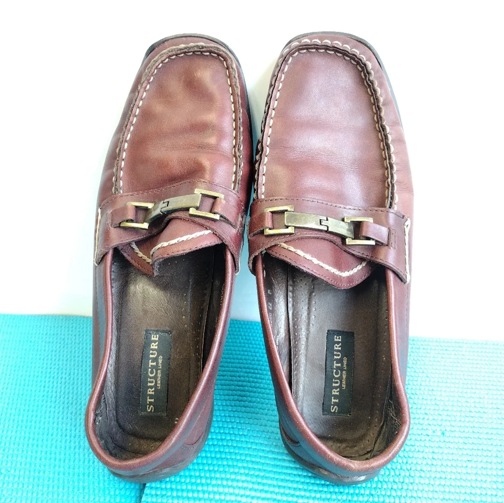 Structure Marathon Mens Leather Lined Slip On Loafers Brown 9.5M